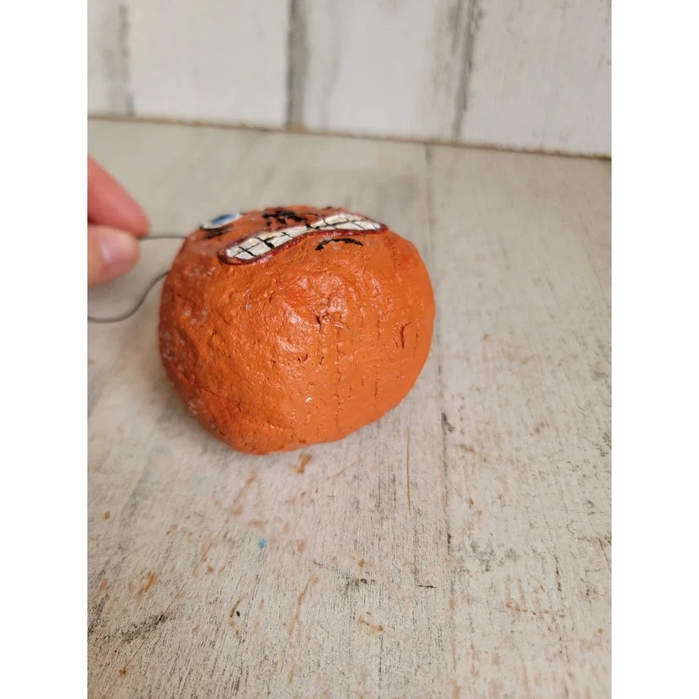 Vintage dept 56? Halloween pumpkin folk art glitter ornament Unique Home decor